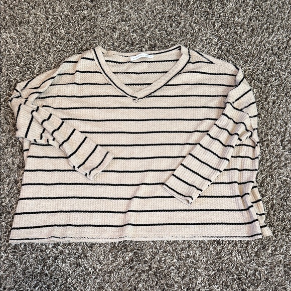 Altar'd State Tops - Altar'd State Cream V-Neck Sweater with Black Stripes